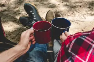 friends cheers in tent