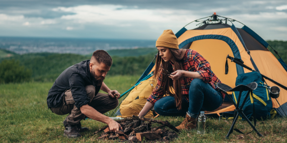 Couple enjoying quiet moments while camping with Good Friday Wellness Psilocybin Magic Mushrooms